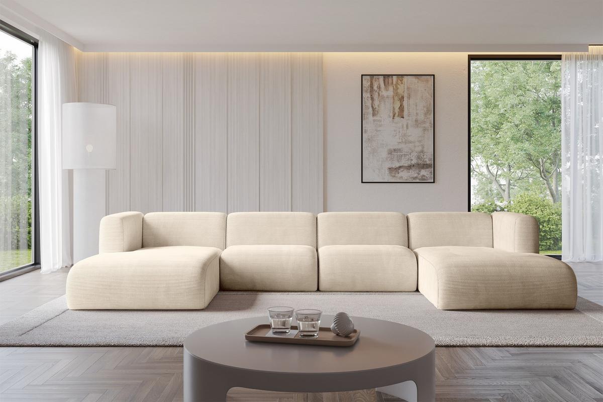WOHNLANDSCHAFT MIRA-U2 408x179x70 Beige Cord - Sandfarben/Beige, Holzwerkstoff/Kunststoff (408/70/179cm) - ALTDECOR