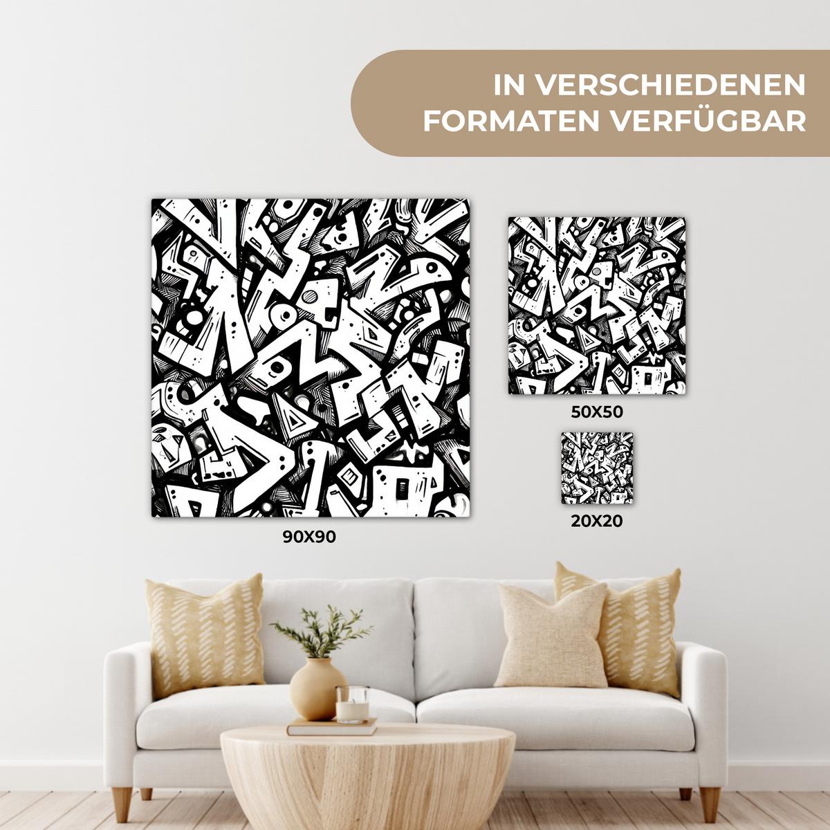 LEINWANDBILD Formen - Buchstaben - Graffiti - Schwarz Wandbild Wohnzimmer 50x50 cm - Schwarz, Textil (50/50cm) - MuchoWow