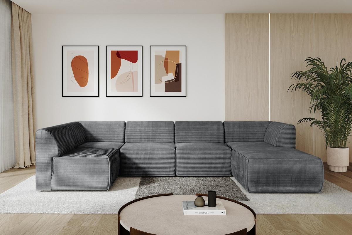 WOHNLANDSCHAFT Ottomane Rechts MOVO-L 345x180x78 cm Dunkelgrau Cord - Dunkelgrau, Holzwerkstoff/Kunststoff (180/78/345cm) - ALTDECOR
