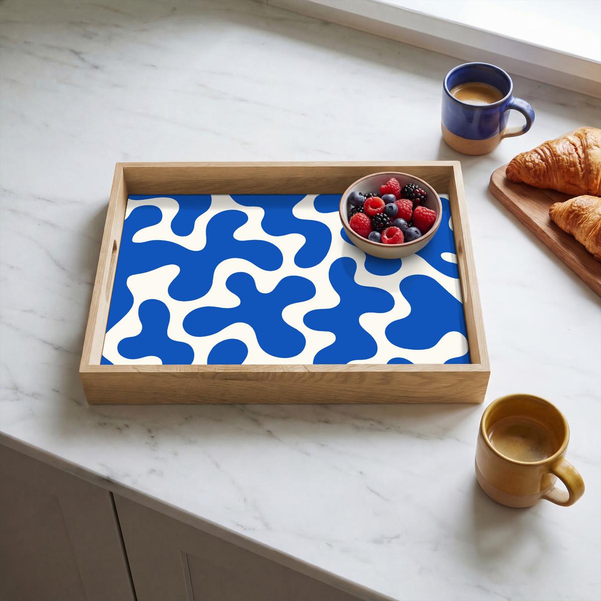 TABLETT Formen - Abstrakt - Blau - Wellen 40x30 cm - Blau, Holz (40/5/5cm) - OnlyWow