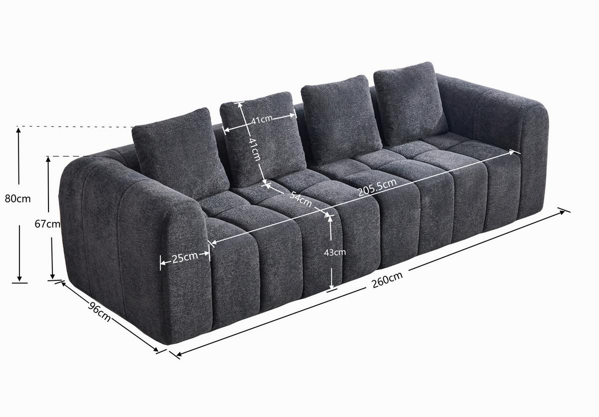 4-SITZER SOFA Modulares Dunkelgrau Samtstoff 260cm Montagefrei - Dunkelgrau, Textil (260/70/95.5cm) - Urban Meuble