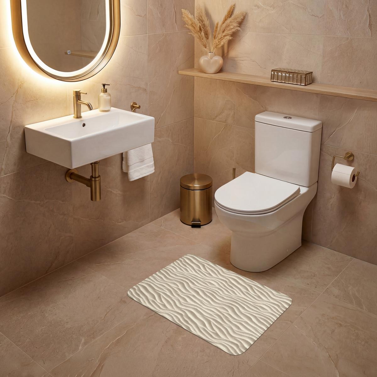 WC-VORLEGER Sand - Wellen - Beige Toilettenvorleger 60x40 cm - Beige, Textil (60/1cm) - OnlyWow