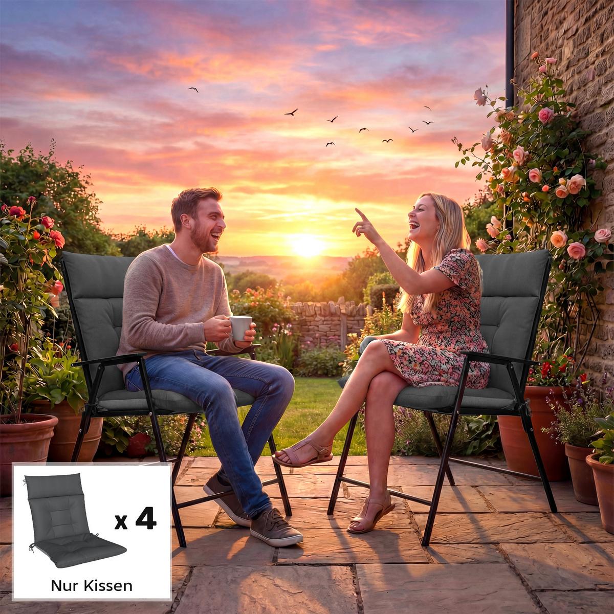 SITZKISSEN 4ER-SET aus Polyester Dunkelgrau - Dunkelgrau, Textil (111.5/53/8cm) - Outsunny