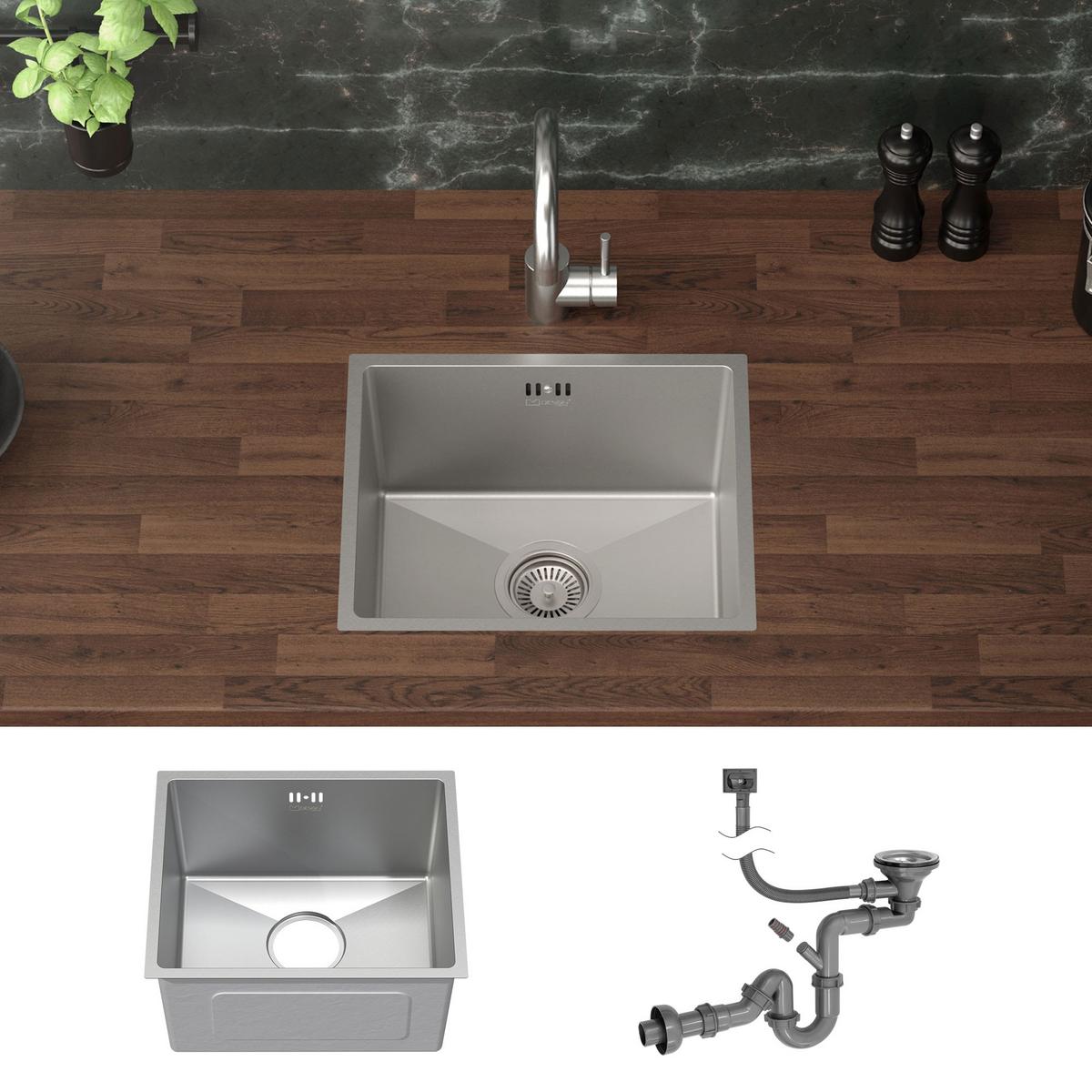 SPÜLBECKEN aus Edelstahl 34x40 cm mit Siphon - Silberfarben, Metall (40/20/34cm) - ML-DESIGN