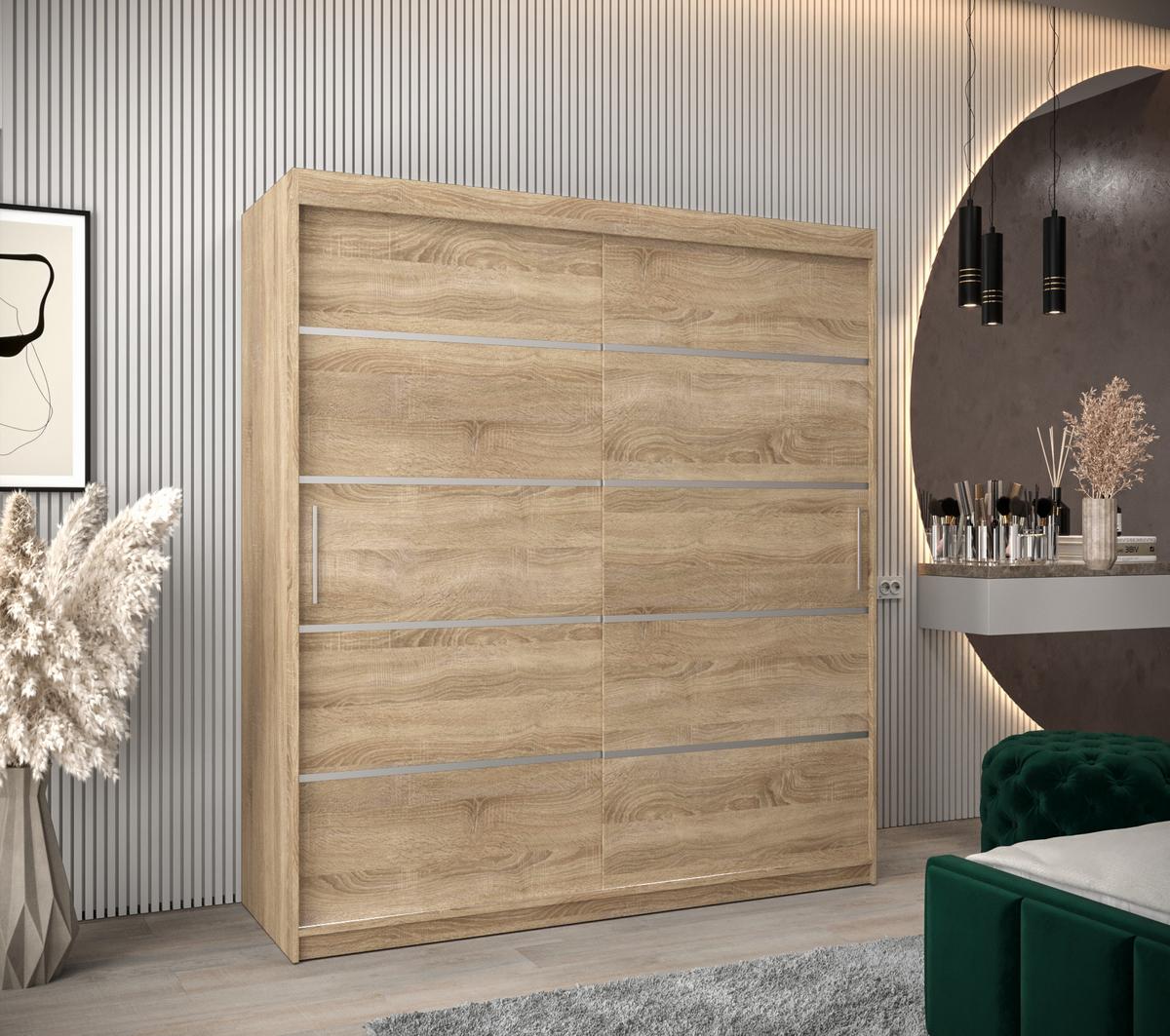 SCHWEBETÜRENSCHRANK 200/180/62 2-türig - Silberfarben/Sonoma Eiche, Holz/Kunststoff (180/200/62cm) - MÖBEL KRYSPOL