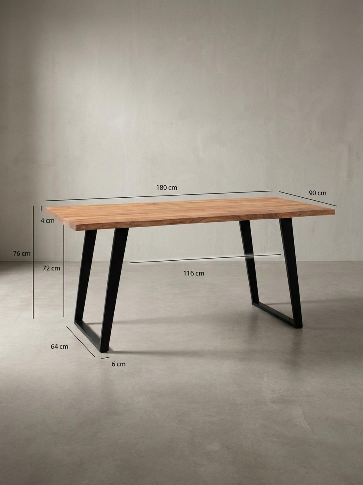 ESSTISCH Massivholz Baumkante Metall U-Gestell Handgefertigt ATOLL, Goldbraun-Schwarz 180x90x76 cm - Schwarz/Braun, Holz/Metall (90/180/76cm) - KADIMA DESIGN