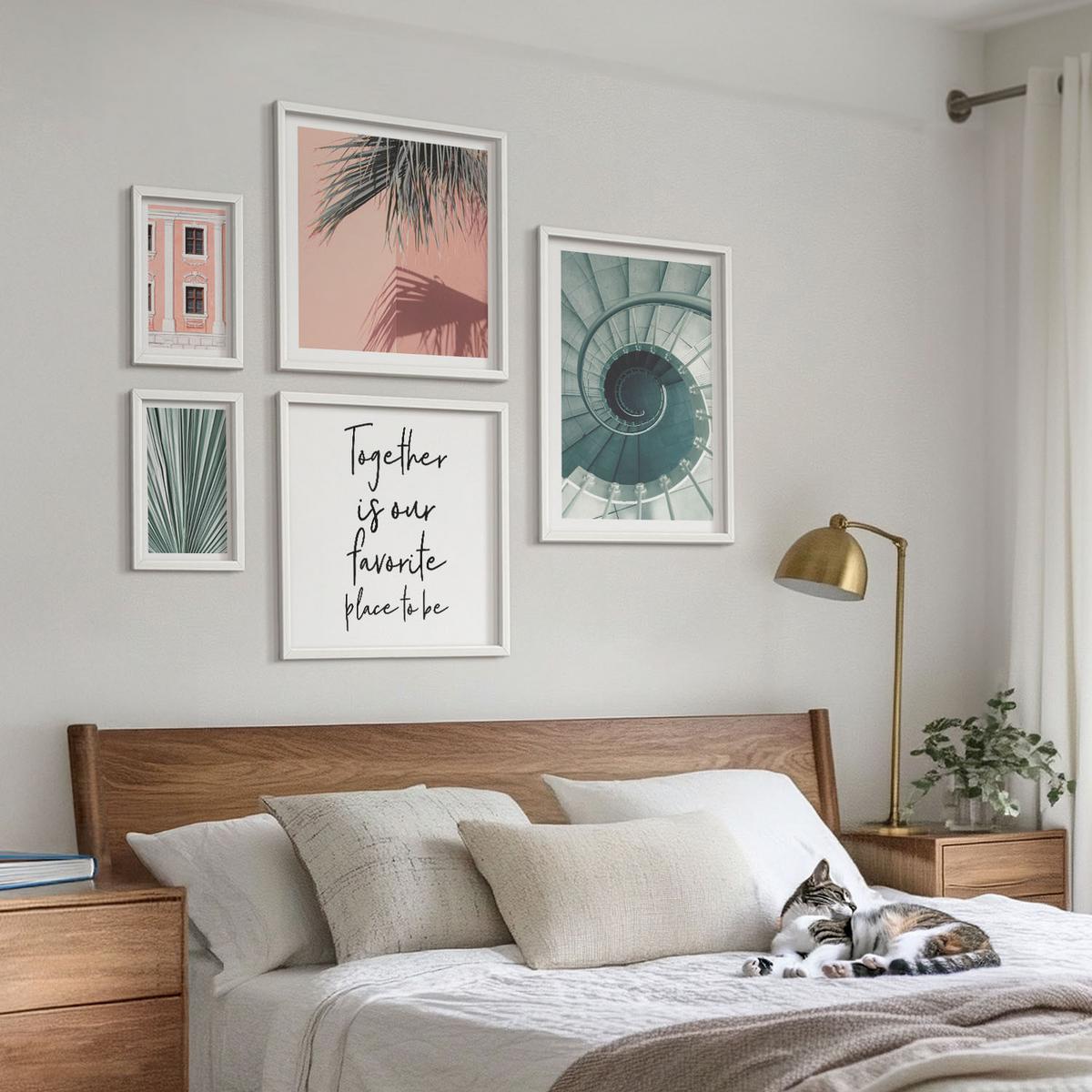 BILDER SET 5er Set - 50x50 cm & 20x30 cm & 40x60 cm Weißer Rahmen - Architektur-Pastellmuster - Weiß, Kunststoff (40/60cm) - TULUP