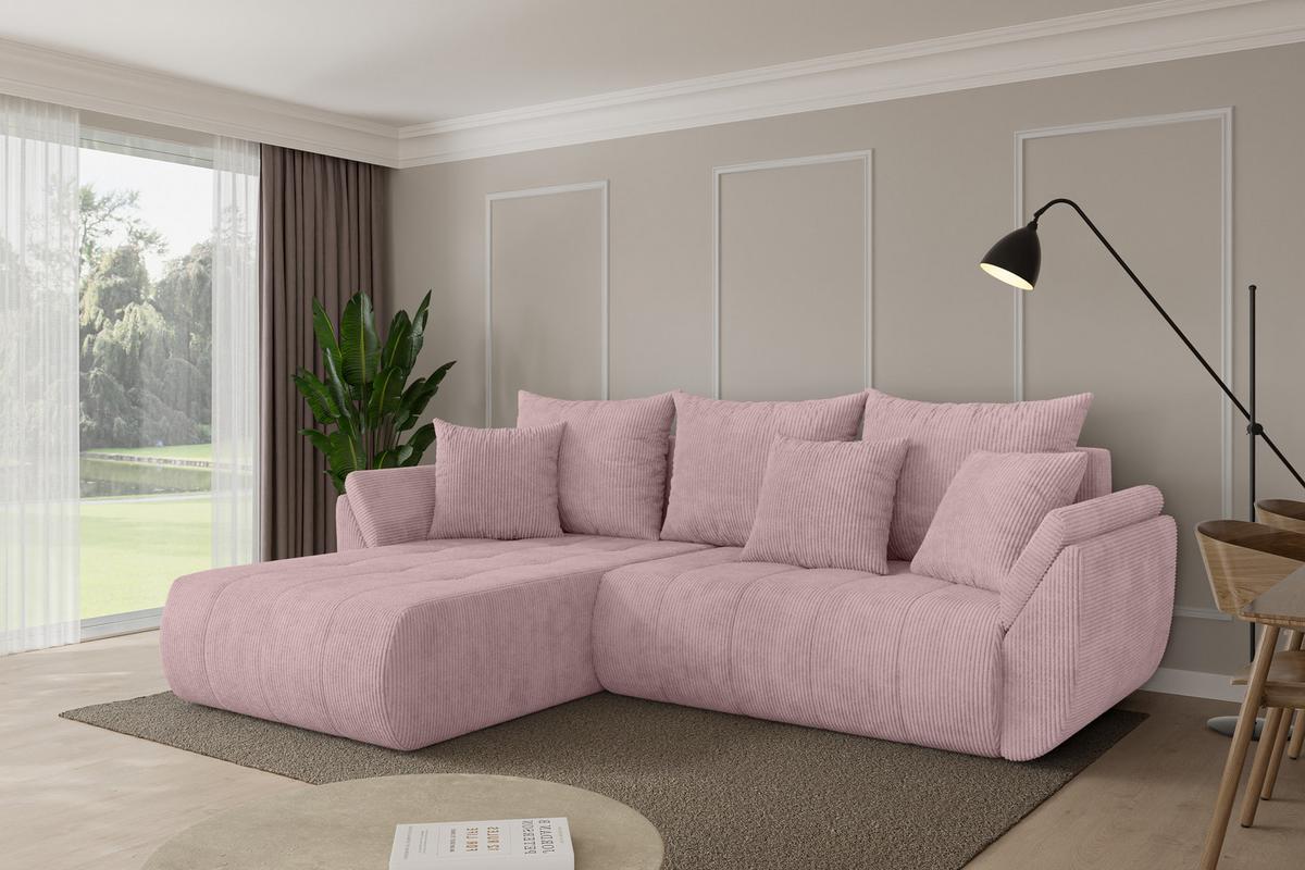 ECKSOFA mit Schlaffunktion Ottomane Links TOKO-L 277x194x86 Rosa Cord - Schwarz/Rosa, Holzwerkstoff/Kunststoff (277/194cm) - ALTDECOR
