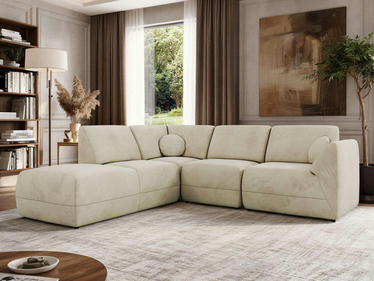 ECKSOFA NOARA 5M L Beige Velvet - Links - Beige/Schwarz, Kunststoff/Textil (244/267cm) - MKS