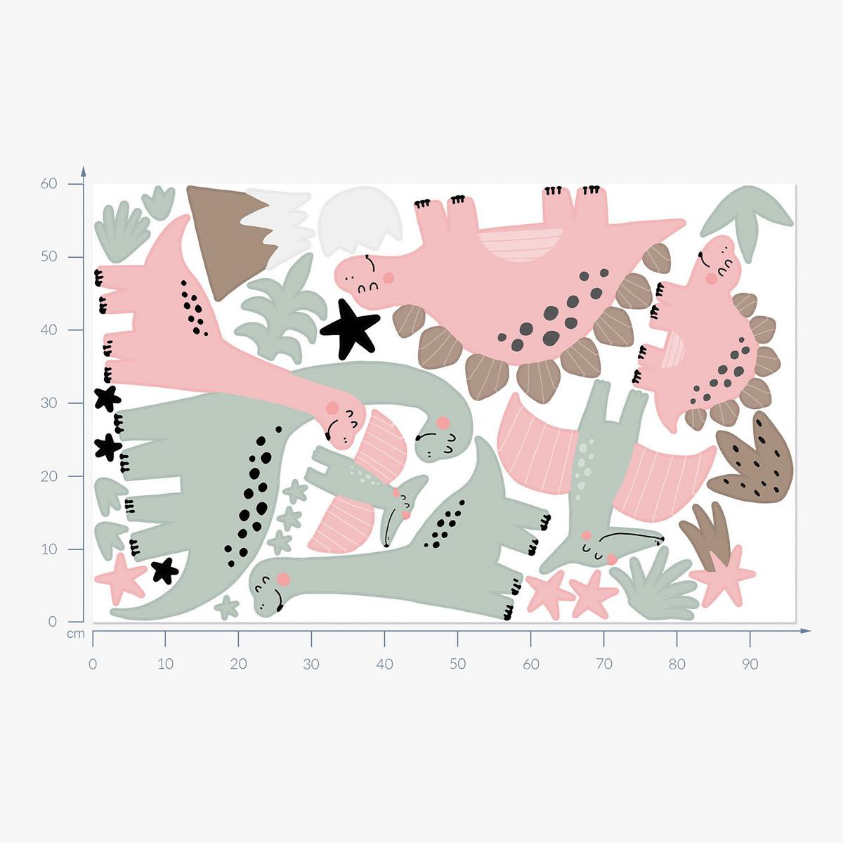 WANDAUFKLEBER 60x96cm - Dinosaurier wilde Vegetation - Multicolor, Kunststoff (60/96/0.1cm) - Wallfluent