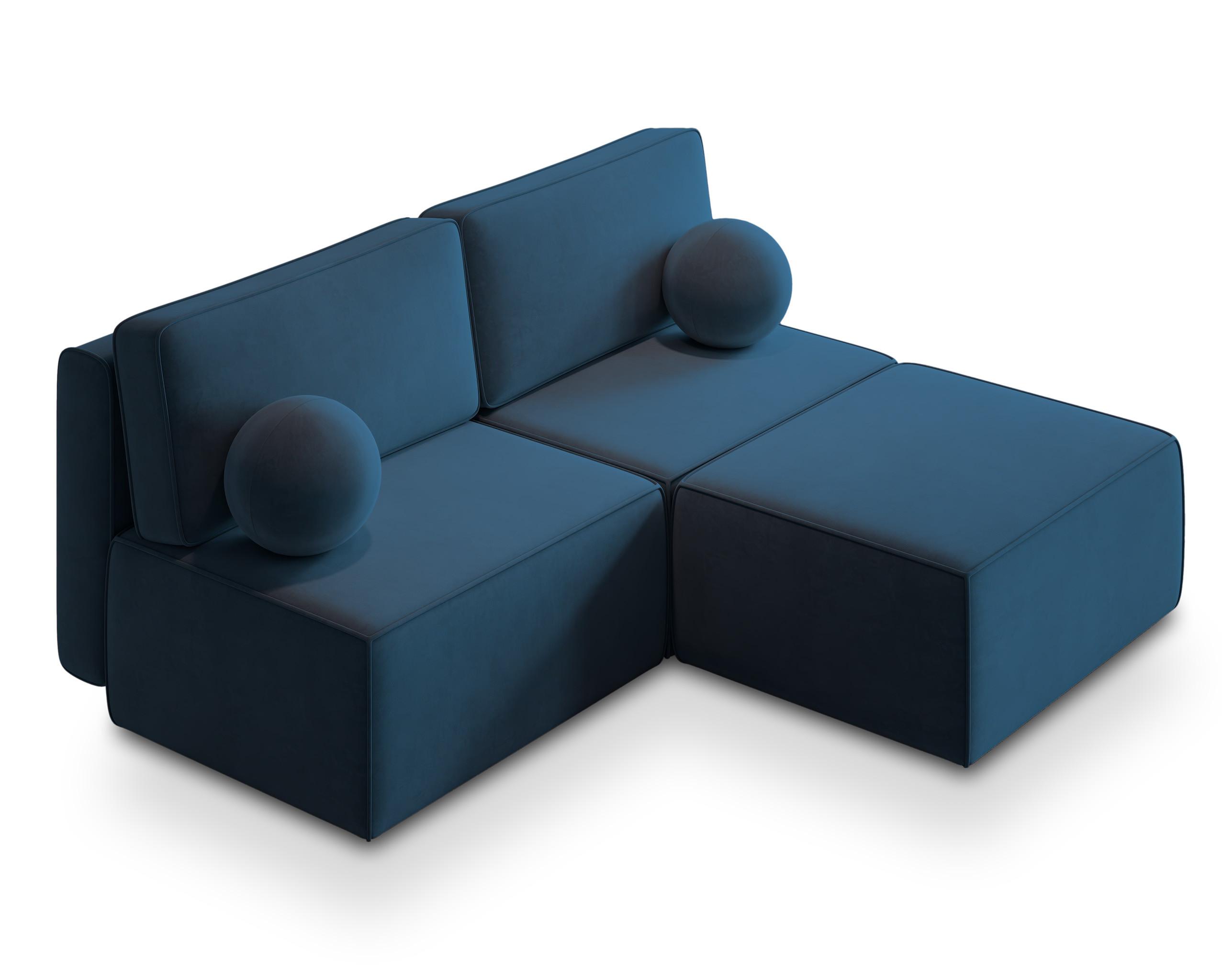 ECKSOFA VARNA M Blau Velours-Stoff mit Schlaffunktion - Blau/Grau, Holz/Kunststoff (196/158cm) - MASSENO