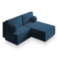 ECKSOFA VARNA M Blau Velours-Stoff mit Schlaffunktion - Blau/Grau, Holz/Kunststoff (196/158cm) - MASSENO