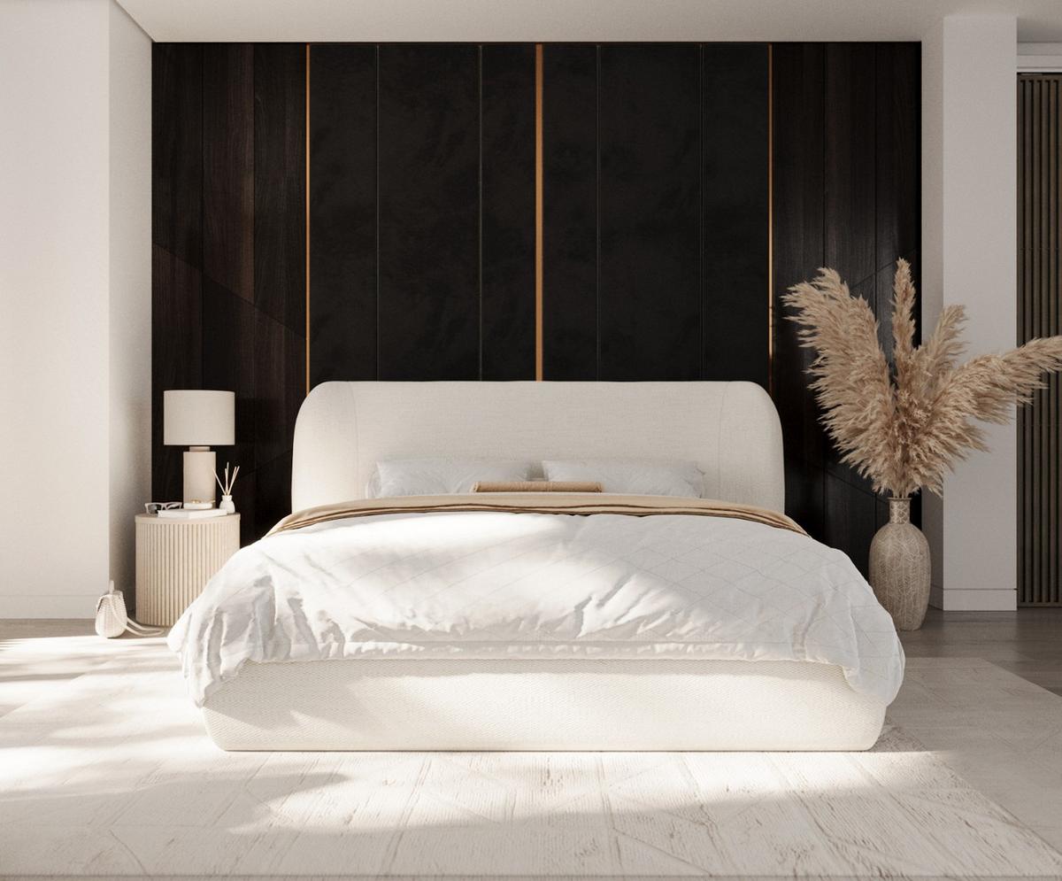 POLSTERBETT Bellano mit Stauraum 140/200 cm Creme im Modesto Stoff - Creme/Schwarz, Holz/Holzwerkstoff (140/200cm) - AltaBeds