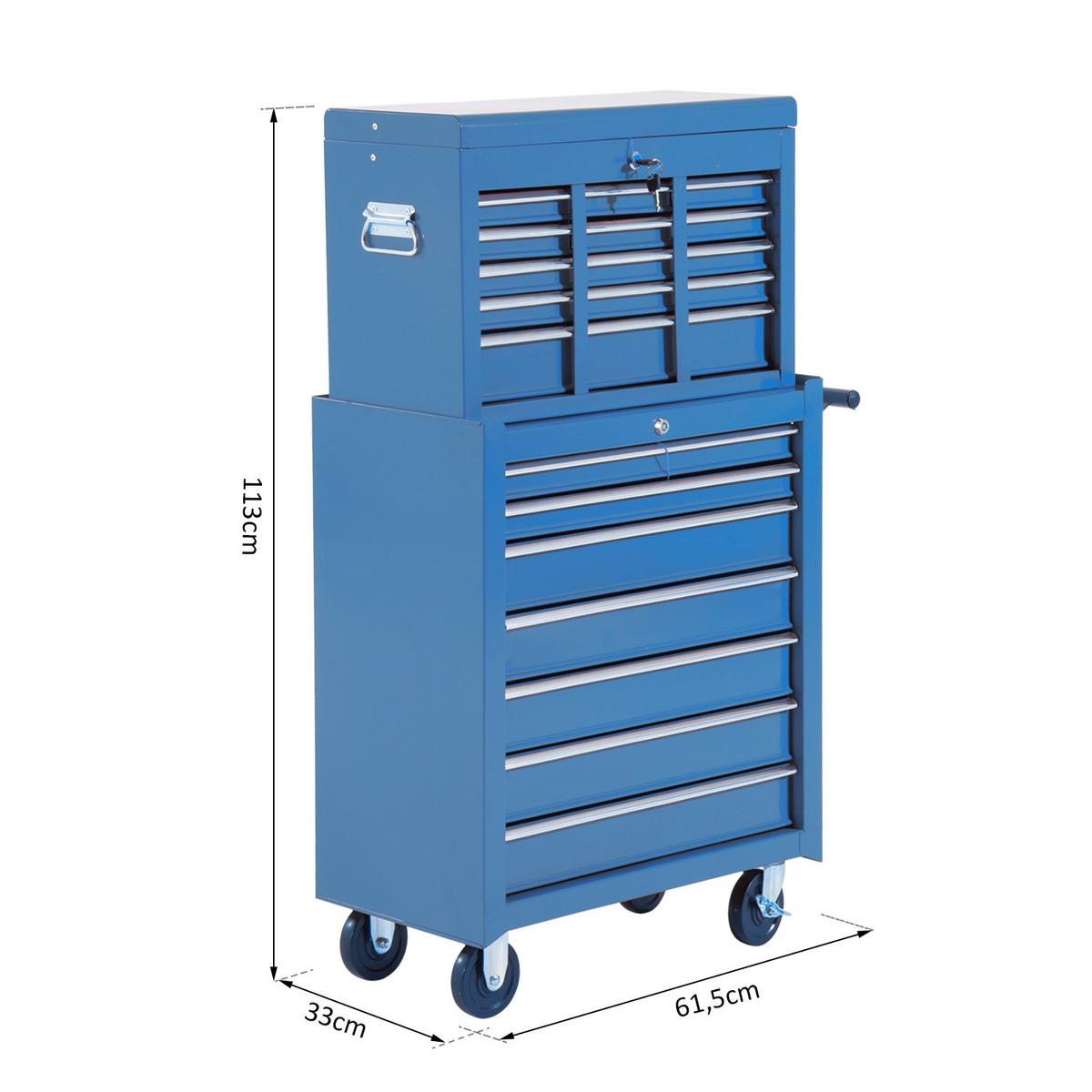 FAHRBARER Werkzeugwagen Werkstattwagen Rollwagen Werkzeugkasten - Blau, Metall (33/113/61.5cm) - HOMCOM