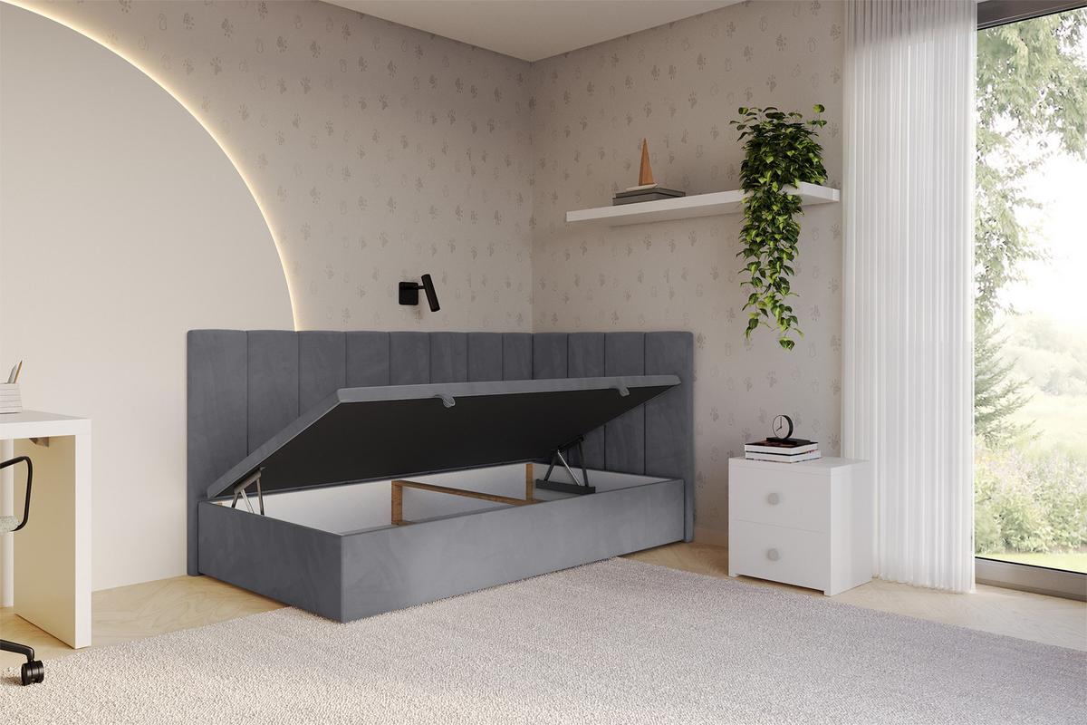 EINZELBETT Jugendbett mit Bettkasten Links, mit Matratze - LOVY 100x200 Dunkelgrau - Dunkelgrau, Holzwerkstoff/Textil (100/200cm) - ALTDECOR