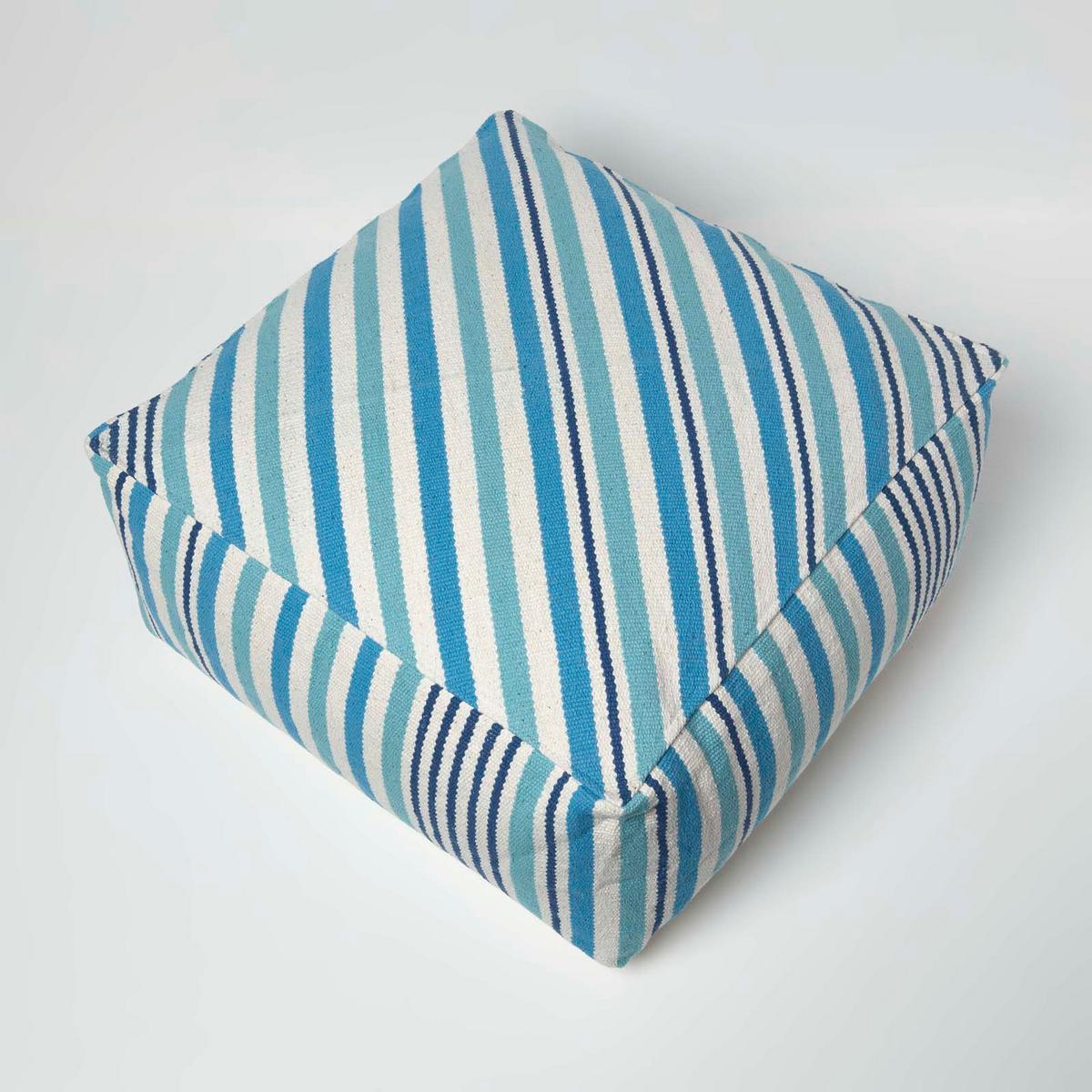 SITZPOUF blau gestreift, 60/60/30 cm - Blau, Textil (60/30/60cm) - Homescapes