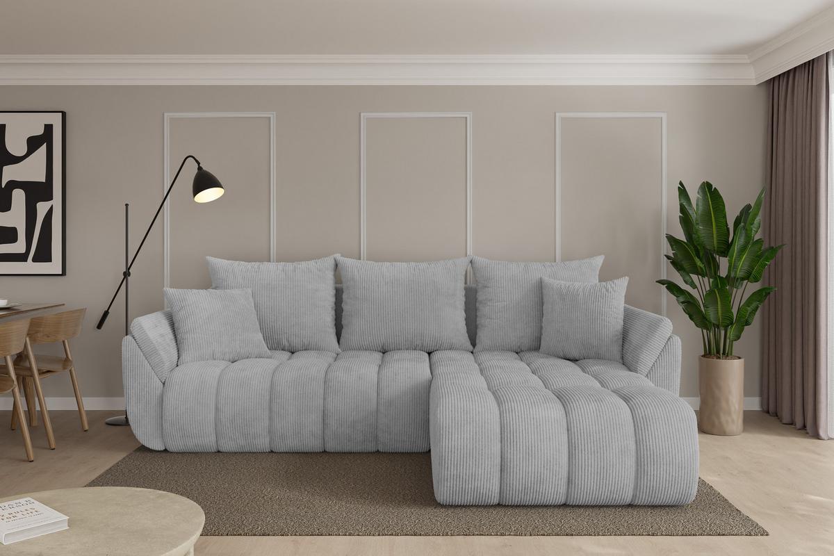 ECKSOFA mit Schlaffunktion Ottomane Rechts TOKO-L-v1 277x194x86 Grau Cord - Schwarz/Grau, Holzwerkstoff/Kunststoff (277/194cm) - ALTDECOR