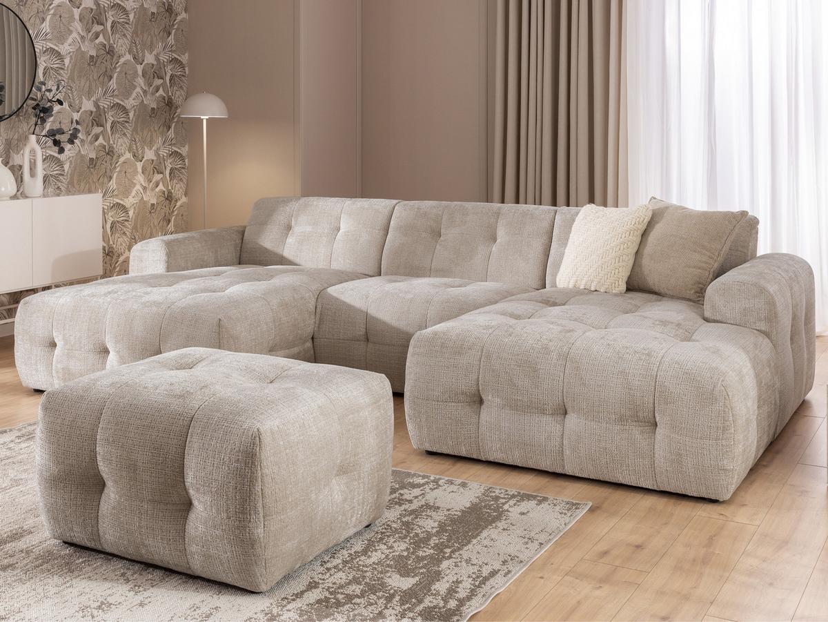 POLSTERHOCKER Kozy im Bumpy-Design aus weichem Dunkelbeige Chenille-Stoff - Beige/Schwarz, Holz/Textil (87/46/68cm) - S-Style Möbel