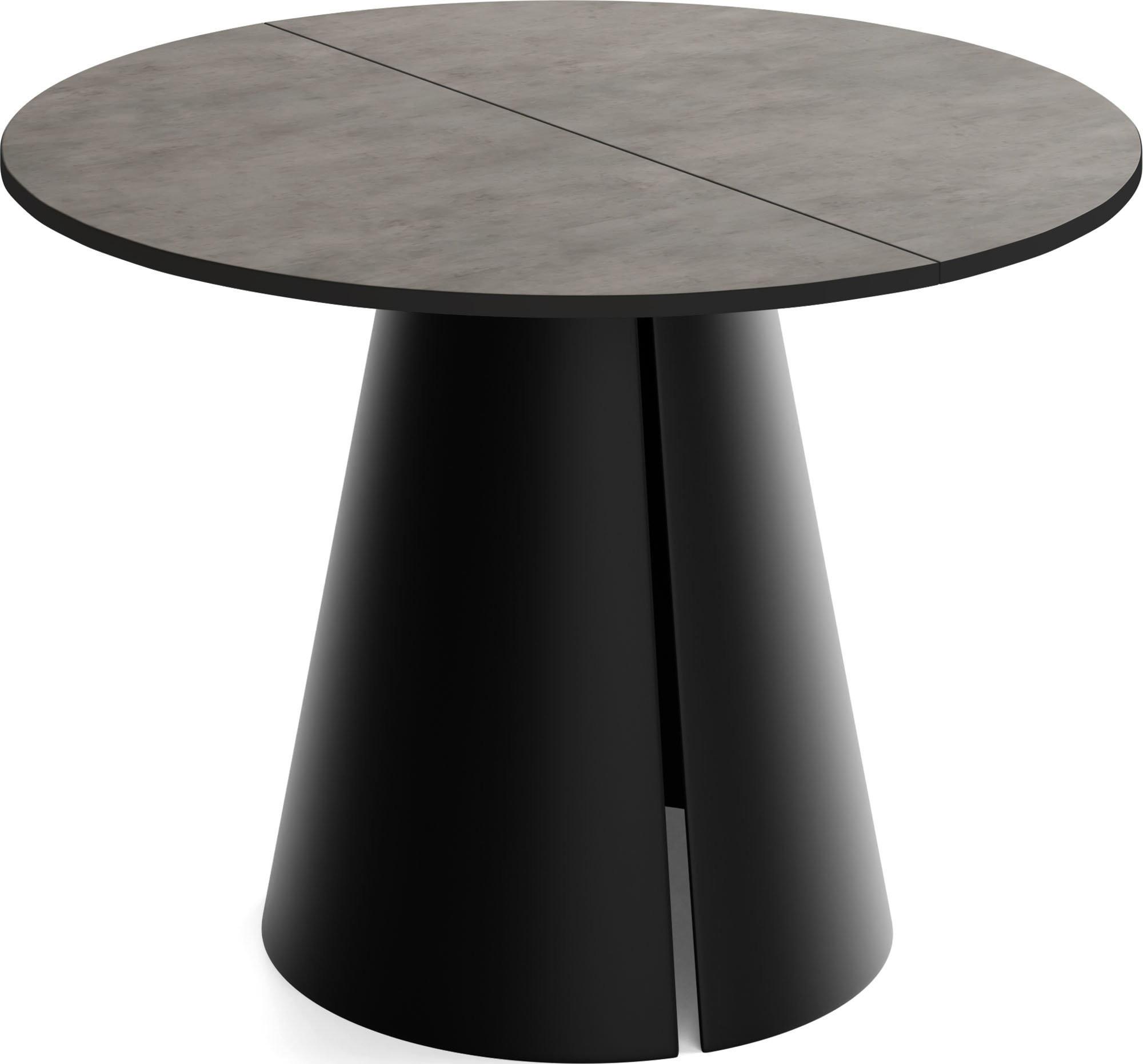 ESSTISCH Lamio runder ausziehbarer, Beton-Optik Dunkelgrau 100-180/100/76 cm - Dunkelgrau/Schwarz, Holzwerkstoff/Metall (100/176/76cm) - WFL GROUP