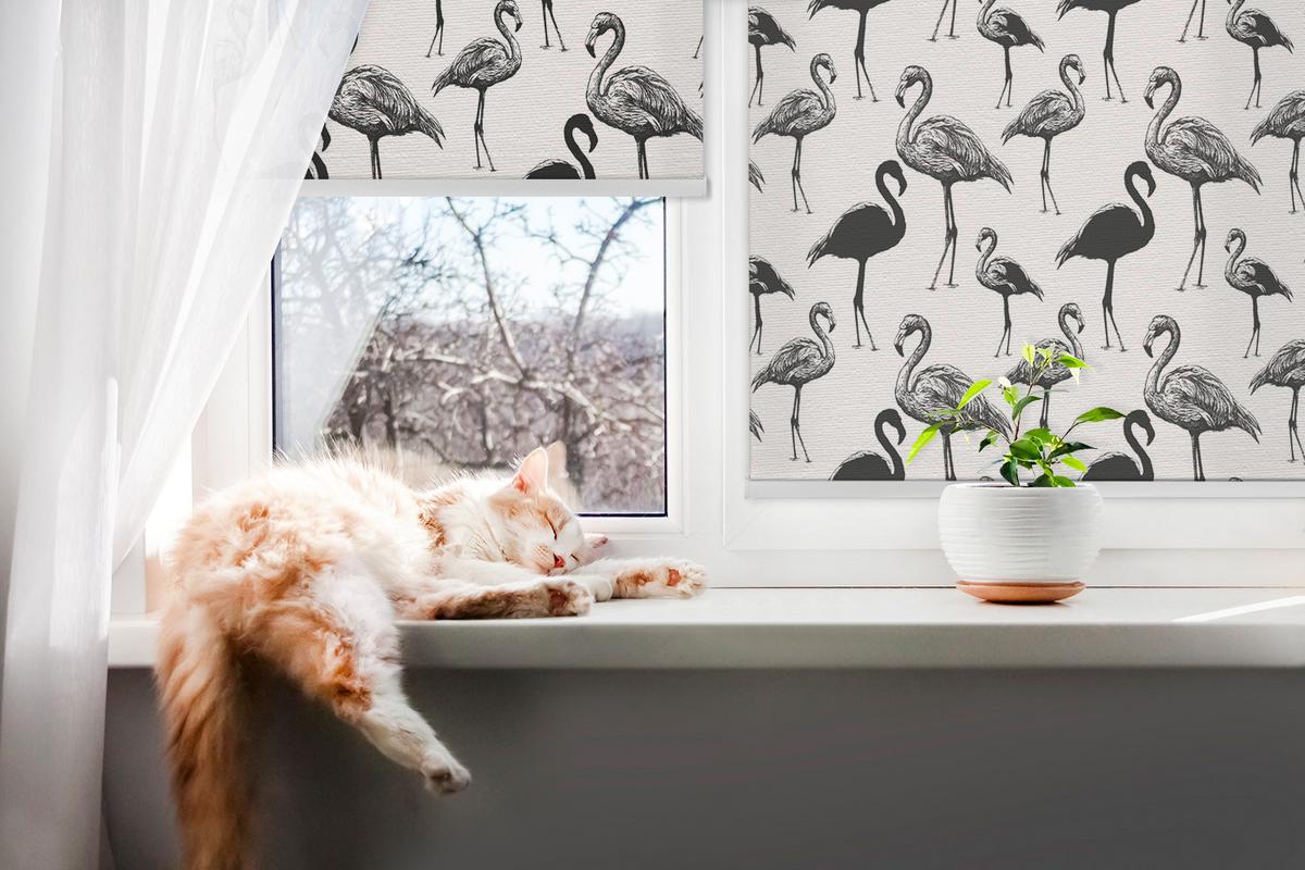 INNENROLLO - Fensterrollo - Rollo - 100x100 cm - Schwarze Flamingos - Schwarz, Kunststoff (100/100/0.5cm) - TULUP