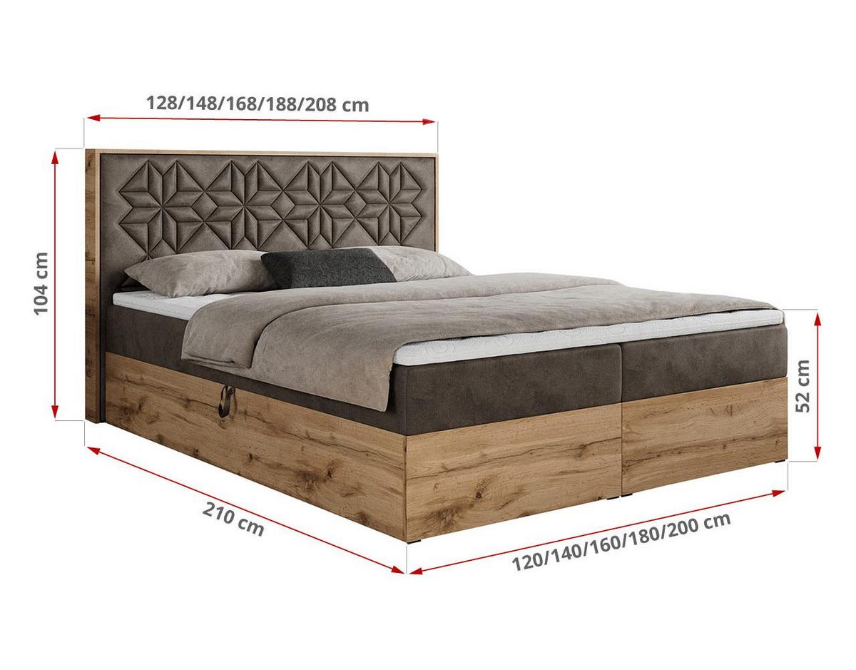 BOXBETT NESSI - 120/200 Braun Velvet - H3 - Braun, Holz/Textil (120/200cm) - MKS