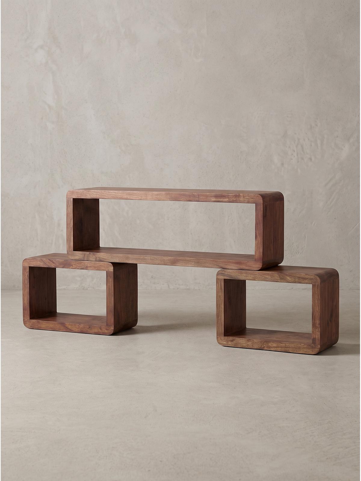 WÜRFELREGAL-SET RAVELLO, Dunkles Massivholz, 80 x 15 x 20 cm - Braun, Holz (80/20/15cm) - KADIMA DESIGN