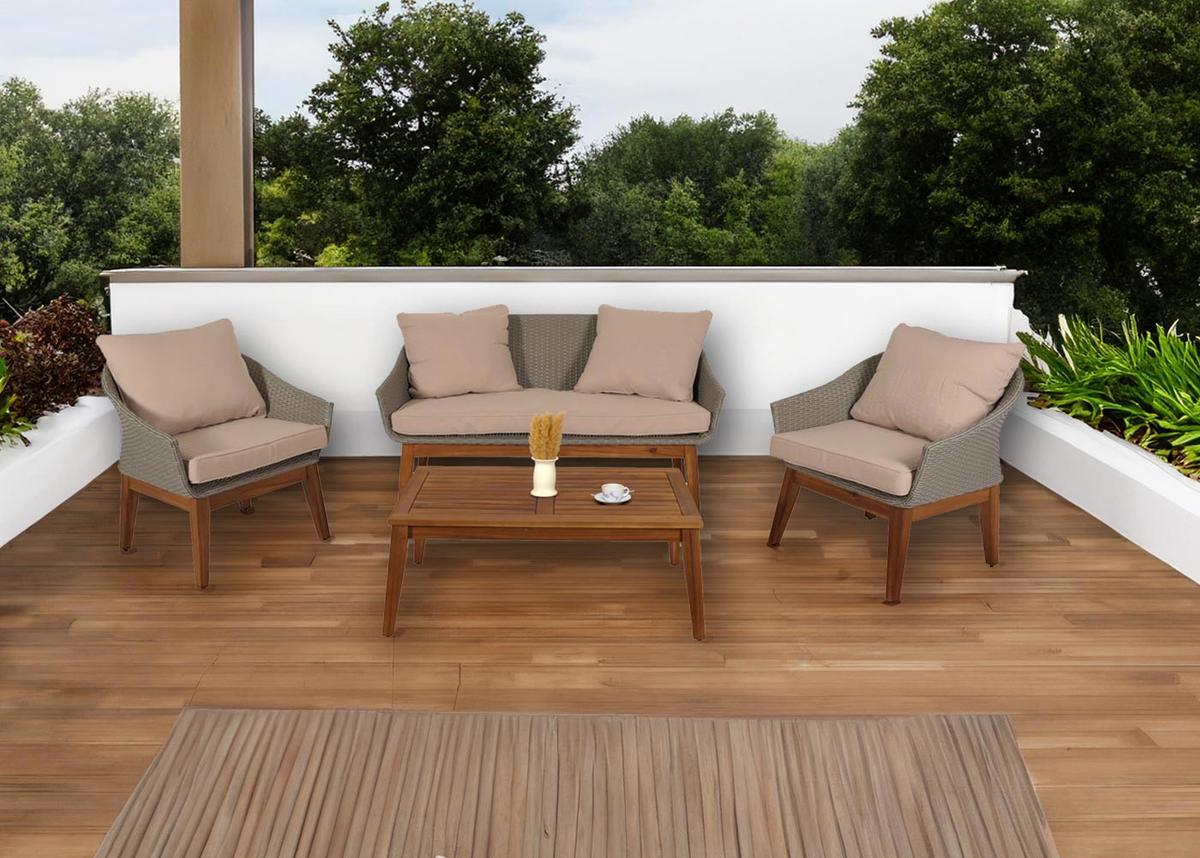 GARTENGARNITUR Grau, Beige - Beige/Grau, Holz - MCW