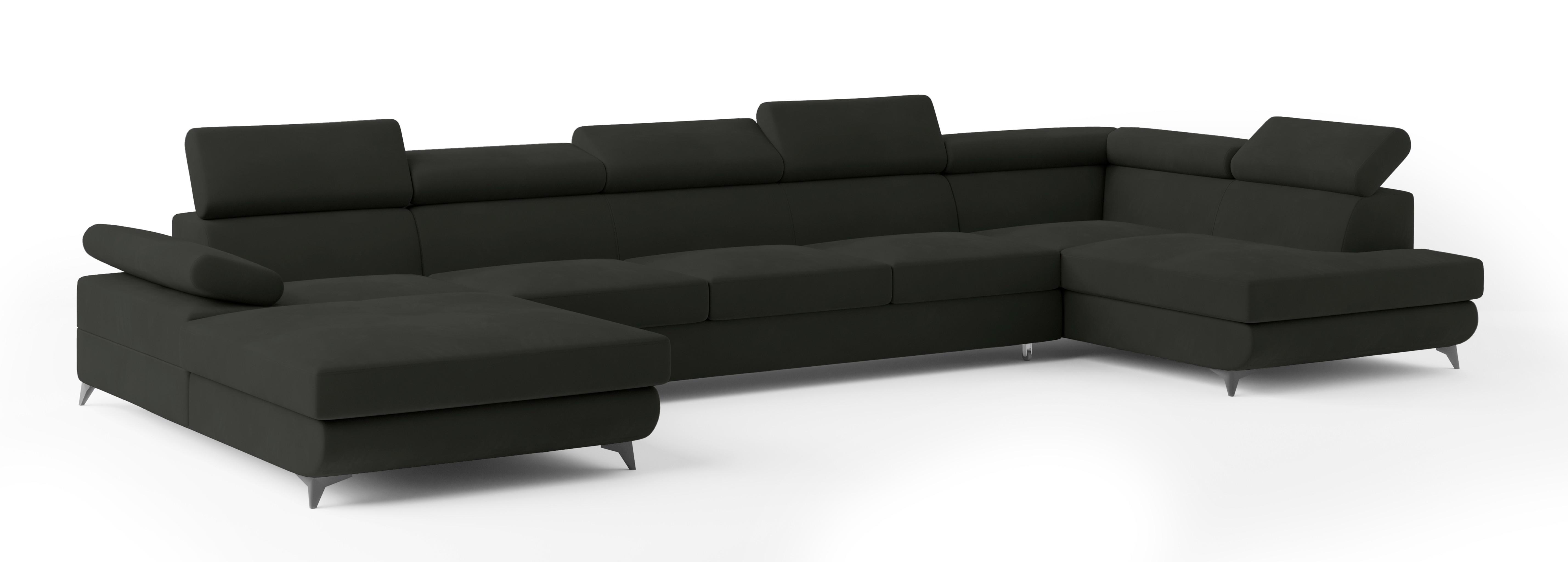 WOHNLANDSCHAFT MONTIVA Schwarz Velours-Stoff mit Schlaffunktion - Schwarz, Holz (410/89/190cm) - MASSENO