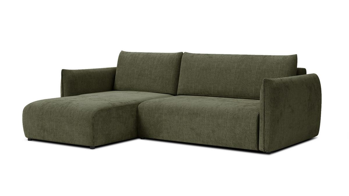 ECKSOFA TAUER 3-Sitzer rechts, olive - Dunkelgrün/Schwarz, Holz/Textil (248/173cm) - Wozimo