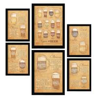 POSTER Set Mit 6 Biersorten Braun Kaffee & Getränken Im Werbetafel Illustrationen A3 & A4 Rahmenlos - Klar, Papier (29/3cm) - Nacnic