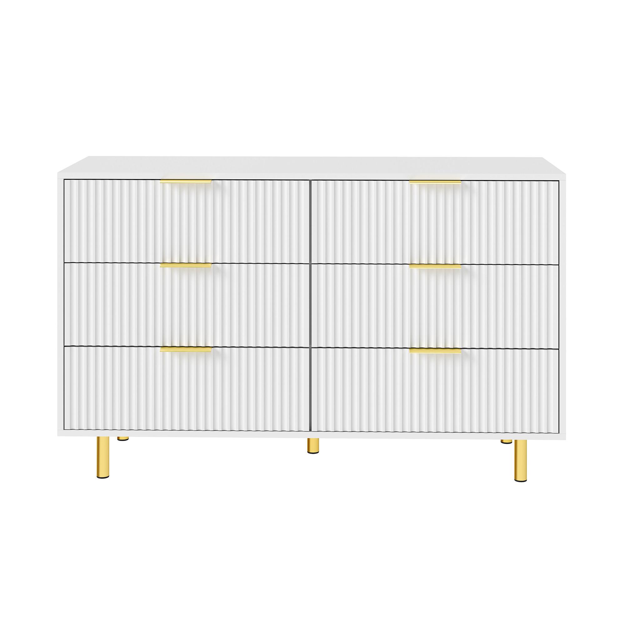 SIDEBOARD weiß gold 6 schubladen 120cm modern - Weiß, Holzwerkstoff (120/72/40cm) - Urban Meuble