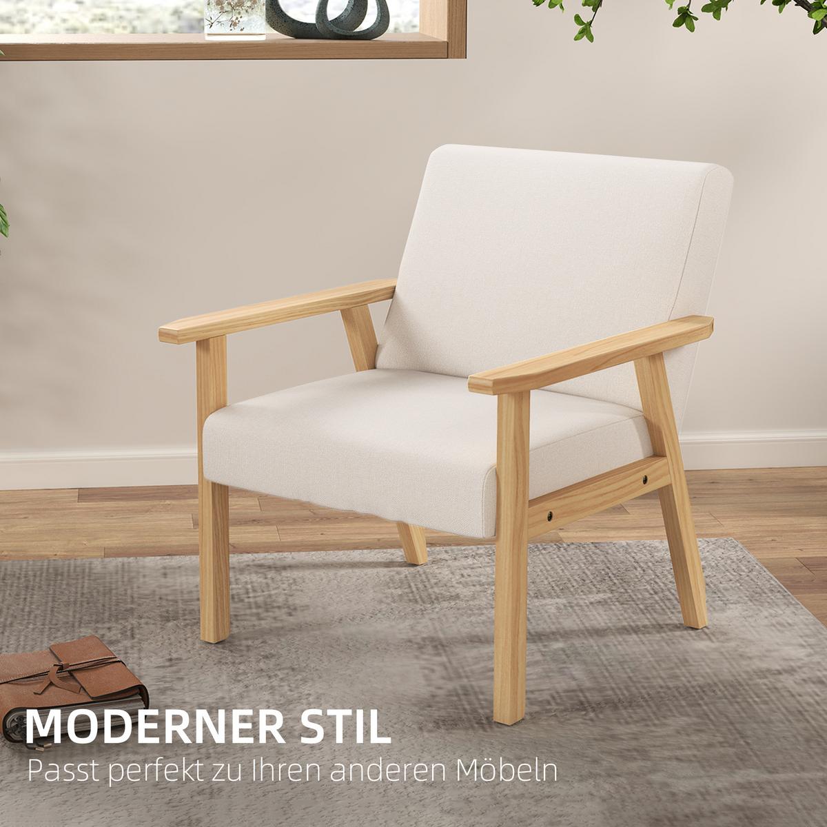 SESSEL mit Armlehnen, 64 x 70 x 72 cm, Cremeweiß - Weiß, Textil (70/72/64cm) - HOMCOM