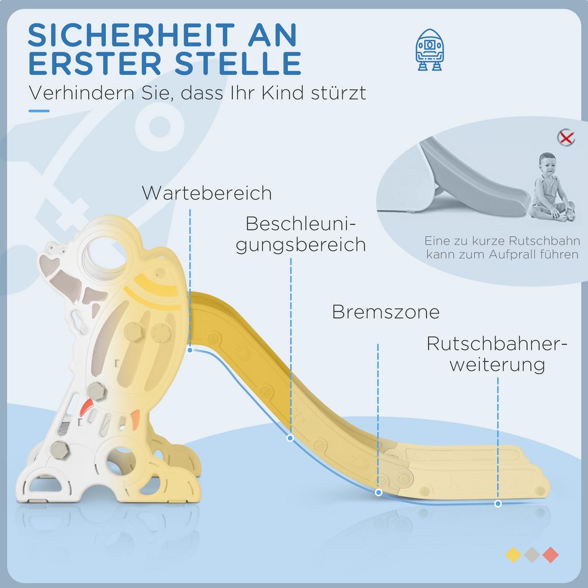 KINDERRUTSCHE, Gartenrutsche für Kinder 1,5 bis 3 Jahre, mit Raketen-Design - Grau, Kunststoff (46.5/80/157cm) - AIYAPLAY