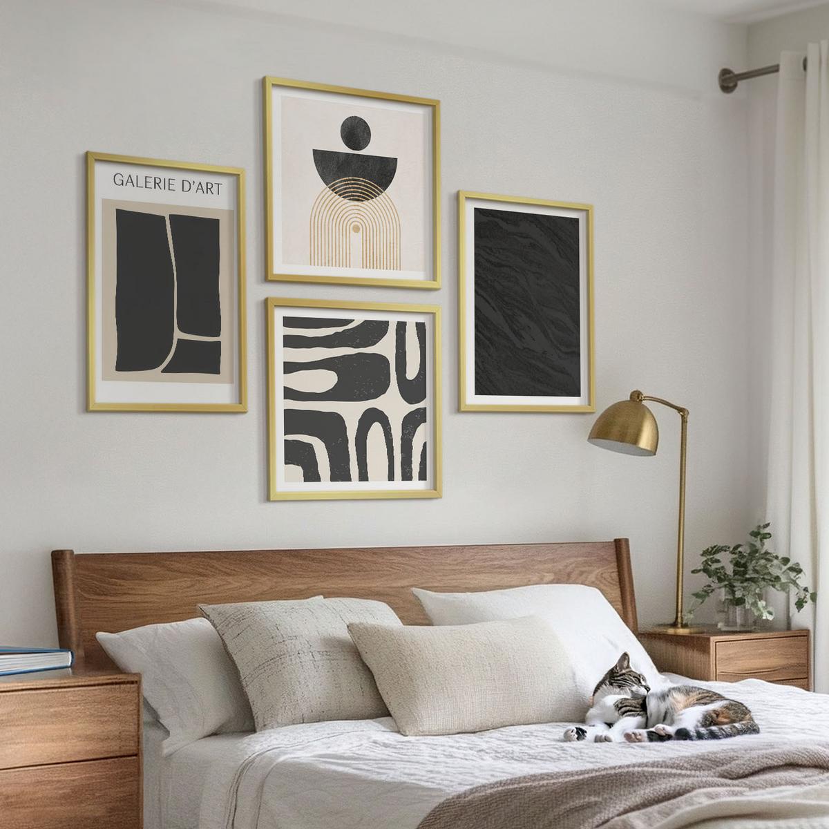 BILDER SET 4er Set - 50x50 cm & 40x60 cm Goldrahmen - Abstrakte Marmorformen - Goldfarben, Kunststoff (50/50cm) - TULUP