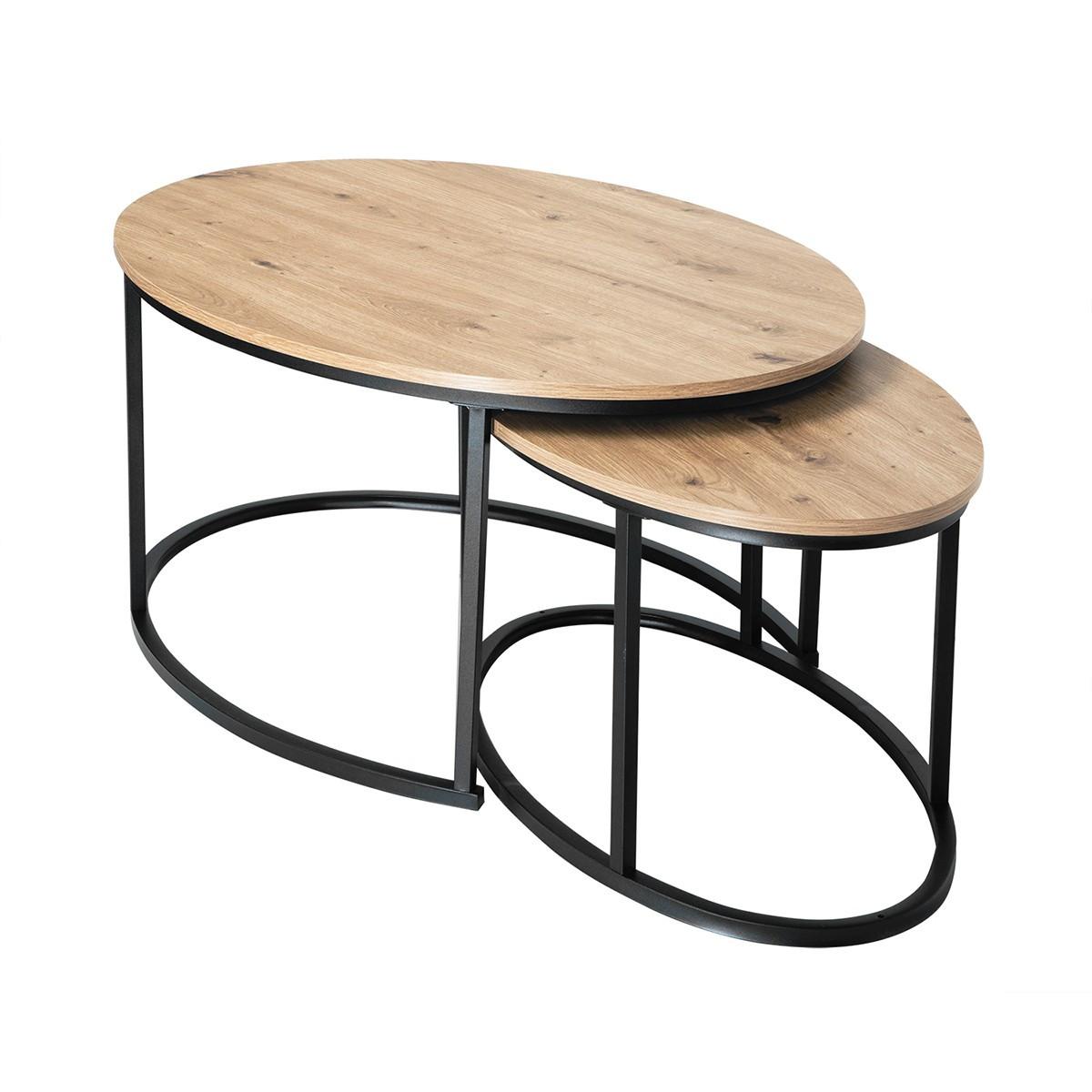 2ER-SET COUCHTISCHE ovale ineinanderstellbare in Eichenoptik 60/45/90 cm - Eschefarben, Holzwerkstoff (66/60/45cm) - Calicosy