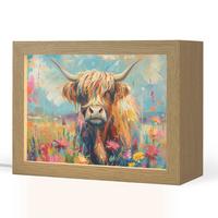 TISCHLEUCHTE Schottische Hochländer - Natur - Farbenfroh - Blumen 20x15 cm - Bordeaux, Holzwerkstoff (8/20/15cm) - OnlyWow