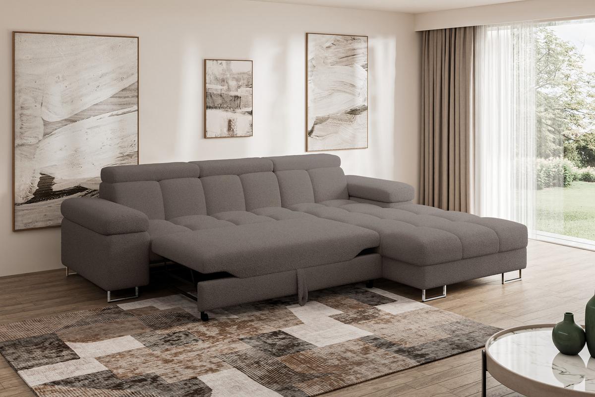 ECKSOFA mit Schlaffunktion Ottomane Rechts COMA L 271x203x79 Braun Bouclé - Dunkelbraun, Holzwerkstoff/Textil (203/271cm) - ALTDECOR