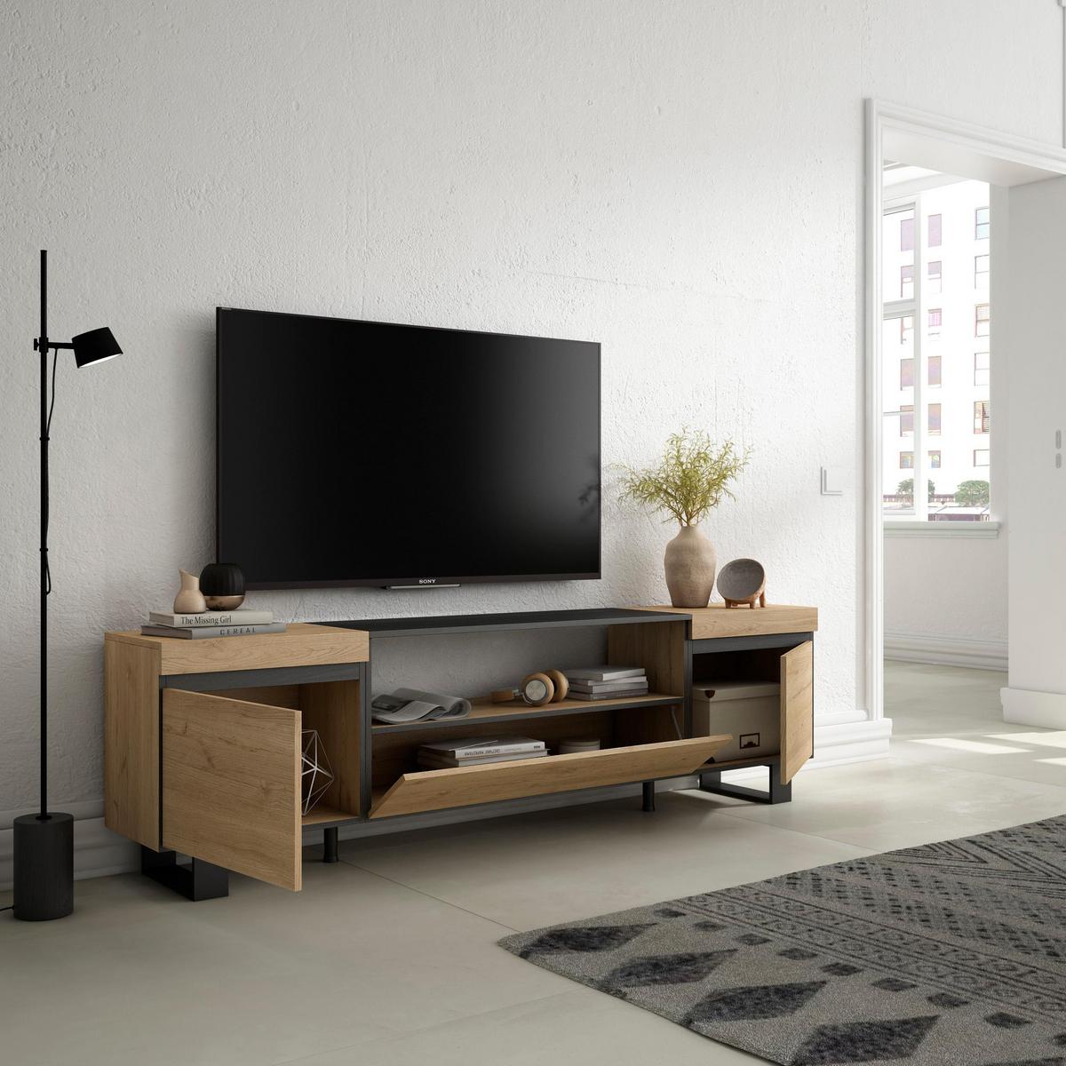 LOWBOARD, Eiche, Schwarz, 200/35/57cm - Eichefarben/Schwarz, Holzwerkstoff (200/57/35cm) - Skraut Home