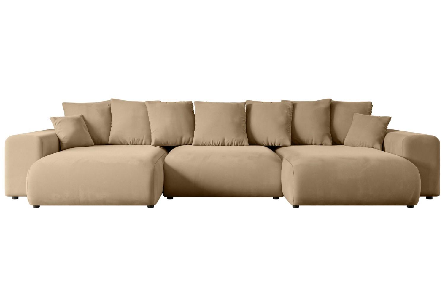 WOHNLANDSCHAFT mit Schlaffunktion ESKAR-U -364x176x84cm Beige Velours - Beige/Schwarz, Holzwerkstoff/Kunststoff (364/72/176cm) - ALTDECOR