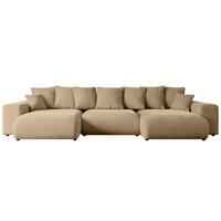 WOHNLANDSCHAFT mit Schlaffunktion ESKAR-U -364x176x84cm Beige Velours - Beige/Schwarz, Holzwerkstoff/Kunststoff (364/72/176cm) - ALTDECOR