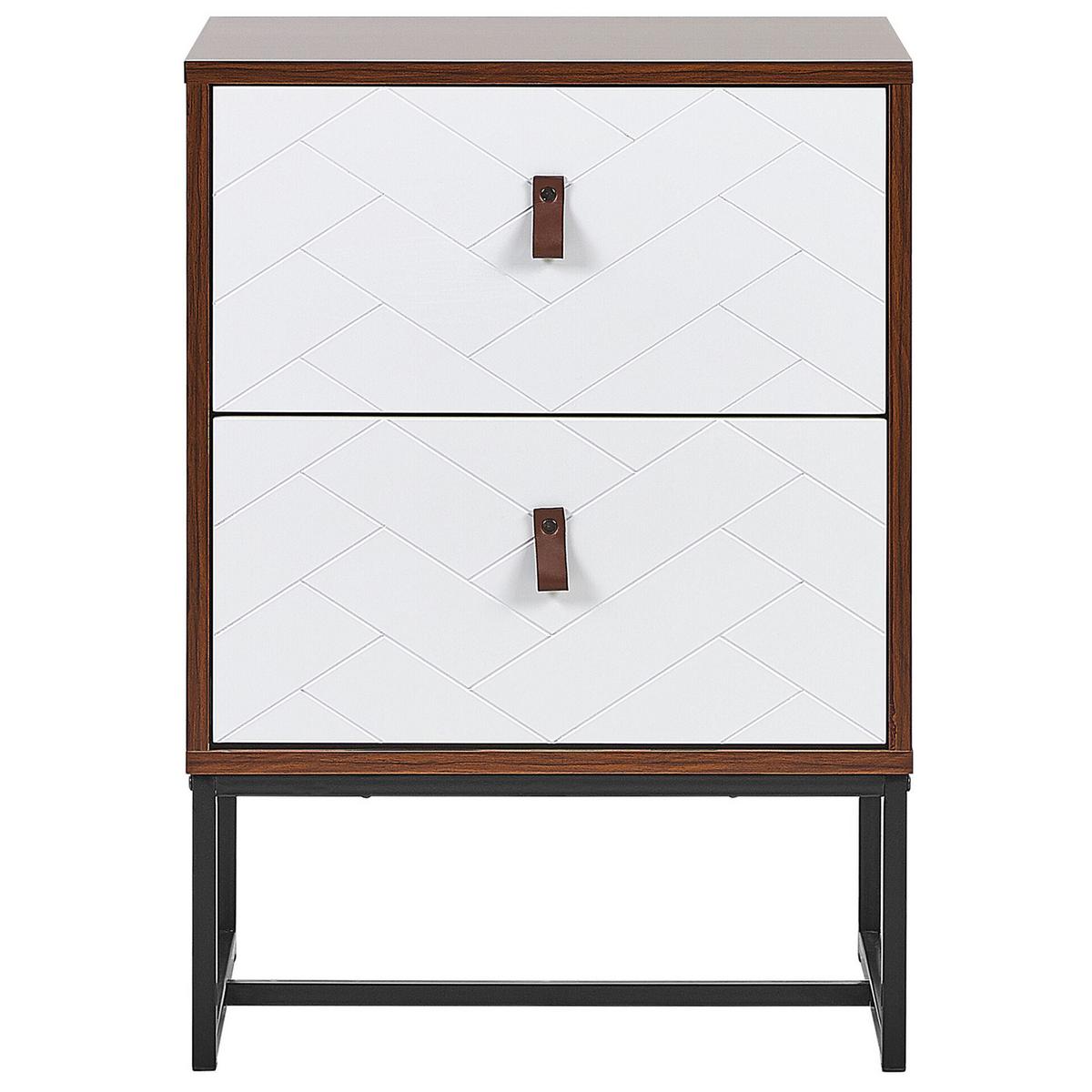 NACHTTISCH dunkler Holzfarbton/weiß 2 Schubladen Nueva - Dunkelbraun/Schwarz, Holzwerkstoff (49/69/38cm) - Beliani