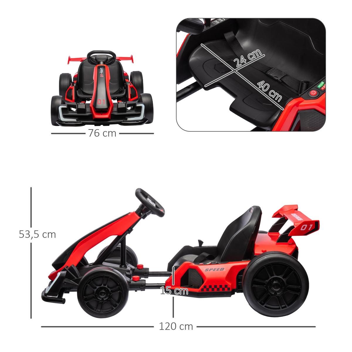 KINDER-ELEKTROGOKART 24V Motor Rot+Schwarz, Kunststoff, Metall - Rot, Kunststoff (120/76/53.5cm) - HOMCOM