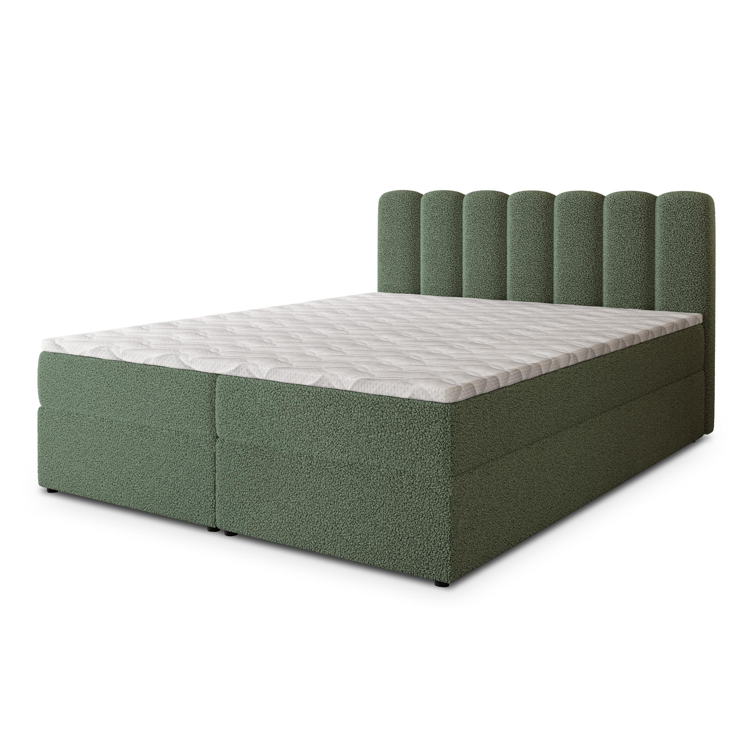 BOXBETT SOLIA 180x200 cm mit Matratze und Topper, H2+H3 - Grün - Grün, Holz (180/200cm) - MASSENO