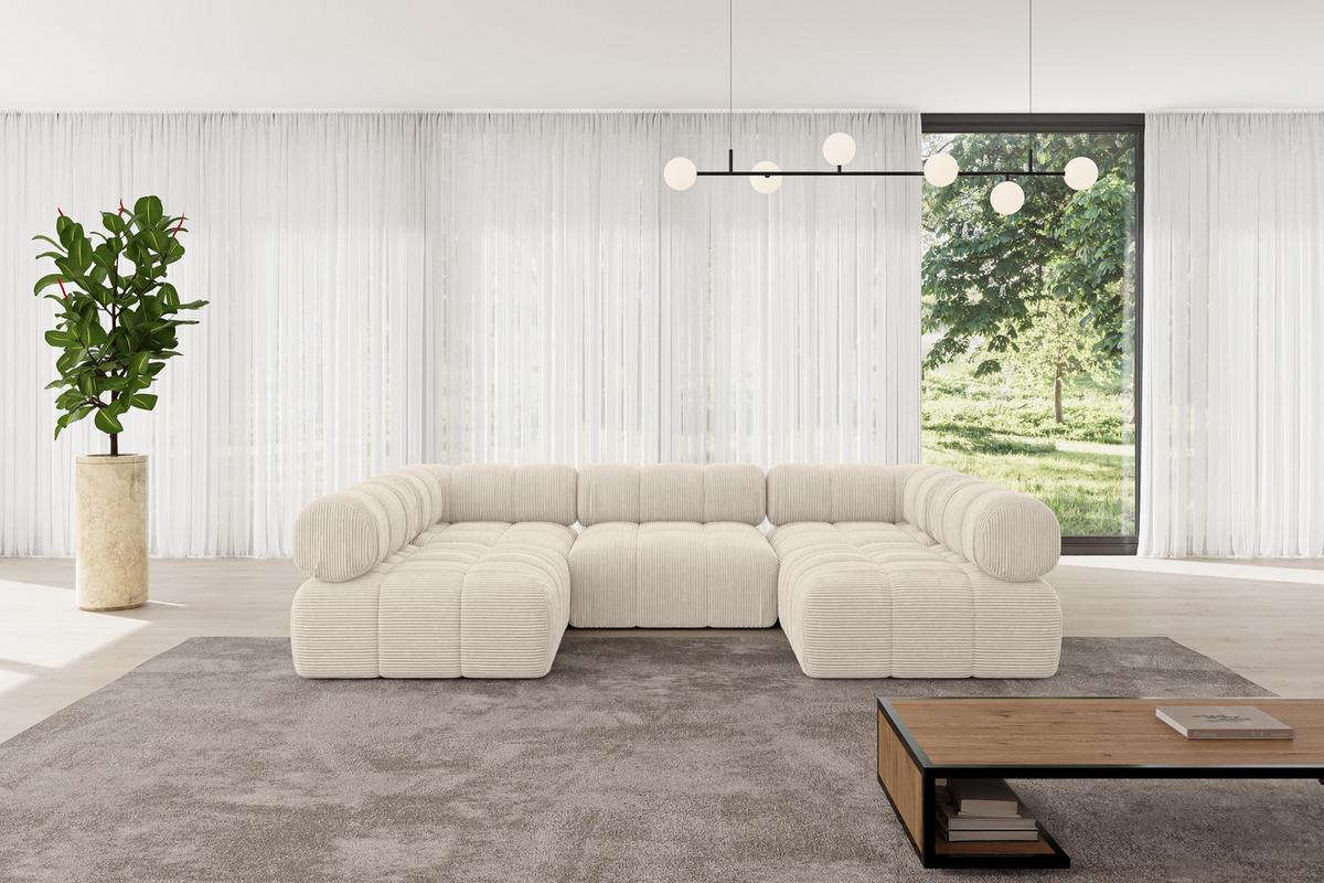 WOHNLANDSCHAFT modulares Sofa Garvo-U1 - 285x190x70 cm Beige Cord - Beige, Holzwerkstoff/Textil (285/70/190cm) - ALTDECOR