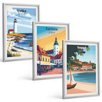 BILDER SET 3er Set - 40x60 cm Silberner Rahmen - Stadtansichten Ustka Tarnów Sopot - Silberfarben, Kunststoff (40/60cm) - TULUP