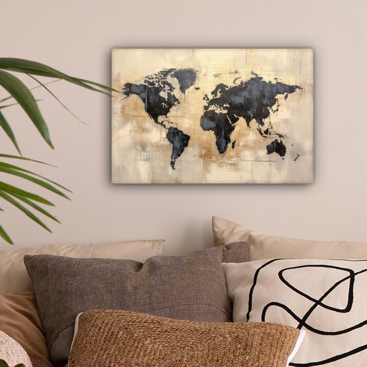 LEINWANDBILD Weltkarte - Gold - Schwarz - Abstrakt Deko Schlafzimmer 30x20 cm - Kupferfarben, Textil (30/20cm) - MuchoWow
