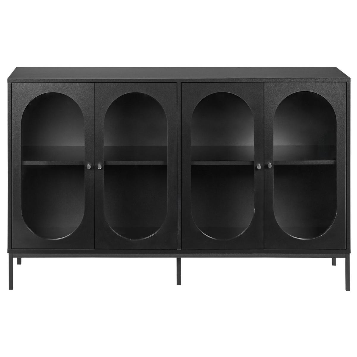 SIDEBOARD mit Glastüren 137 cm Schwarz Langford - Schwarz, Holzwerkstoff (137/83/40cm) - Beliani