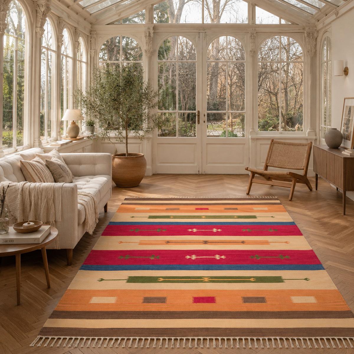 FLECKERLTEPPICH BAUMWOLLE NATUR KELIM LINA MODERN - Multicolor, Textil (70/250cm) - Pergamon