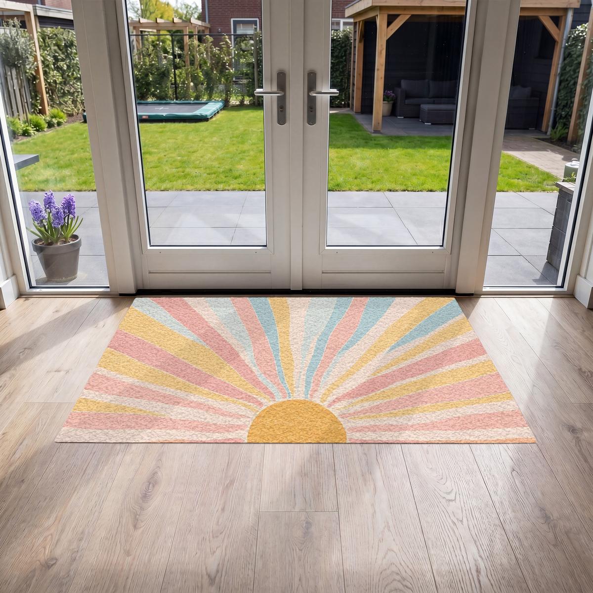 FUSSMATTE Illustration - Sonne - Pastellfarben Sauberlaufmatte 150x90 cm - Hellrosa, Kunststoff (150/0.4cm) - MuchoWow