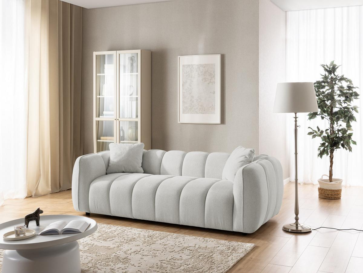 SITZGARNITUR 3+2 Nubira in tief gesteppter Bubble-Optik aus weichem Hellgrau Strukturstoff im modernen Design - Hellgrau/Schwarz, Holz/Kunststoff (228/69/89cm) - S-Style Möbel
